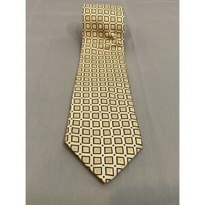 Tommy Hilfiger Necktie Yellow‎ Silk Geometric Repeating Square Motif 3.5"x 60"